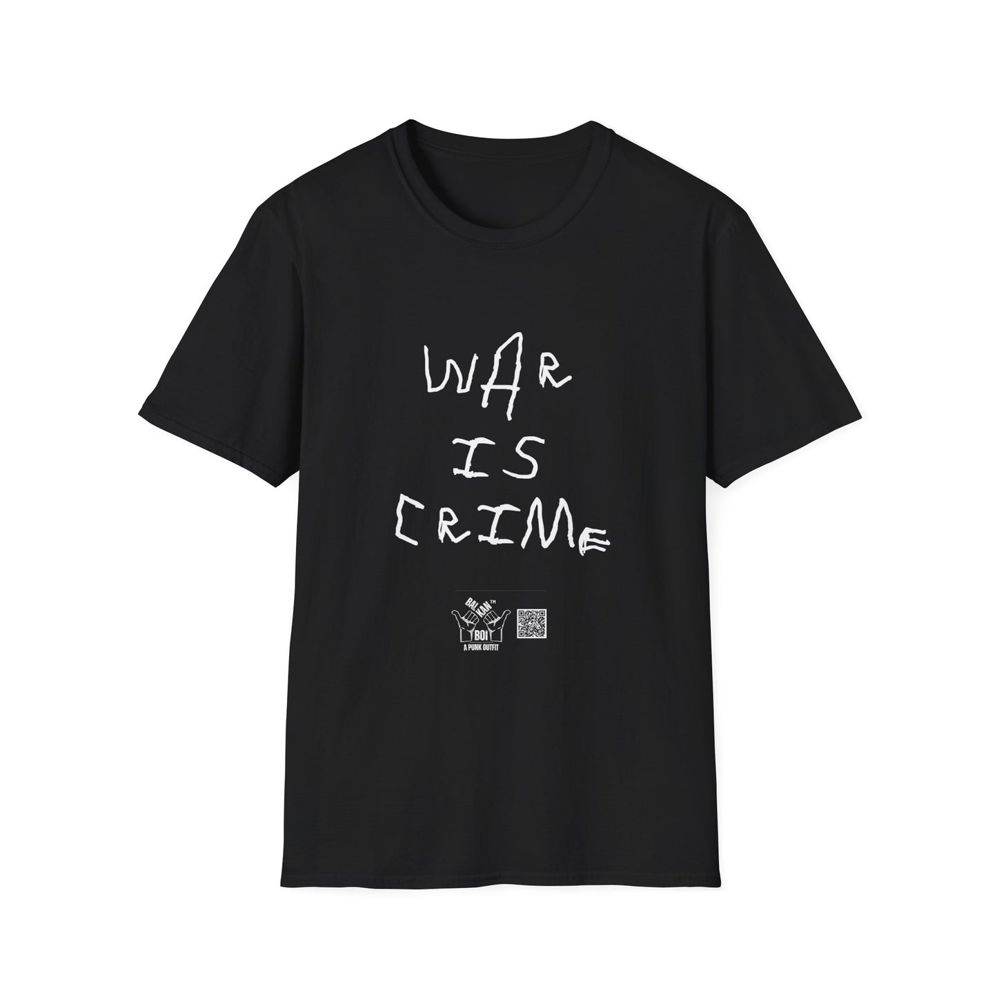 War Is Crime Handwriting Black Unisex Softstyle T-Shirt