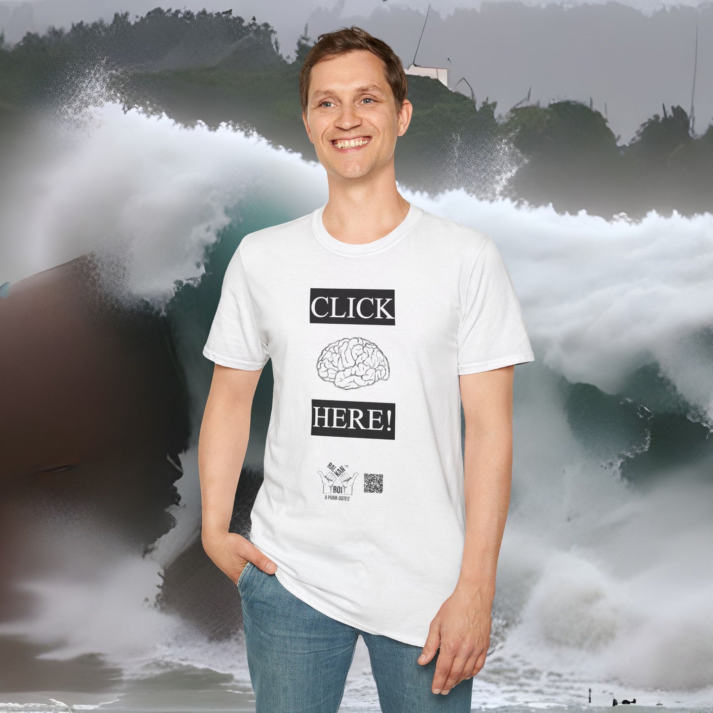 Click Here - Brain Unisex Softstyle T-Shirt