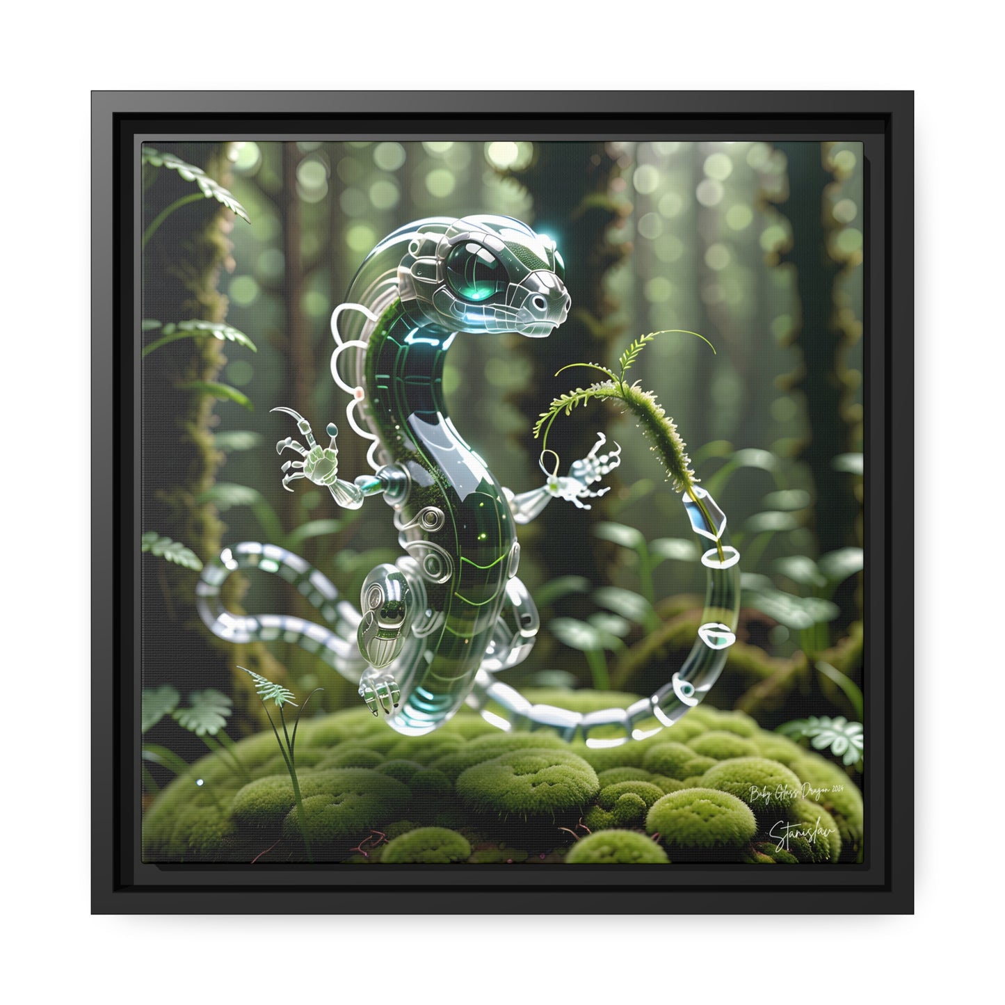 Baby Glass Dragon - 14"x14" Matte Canvas, Black Frame