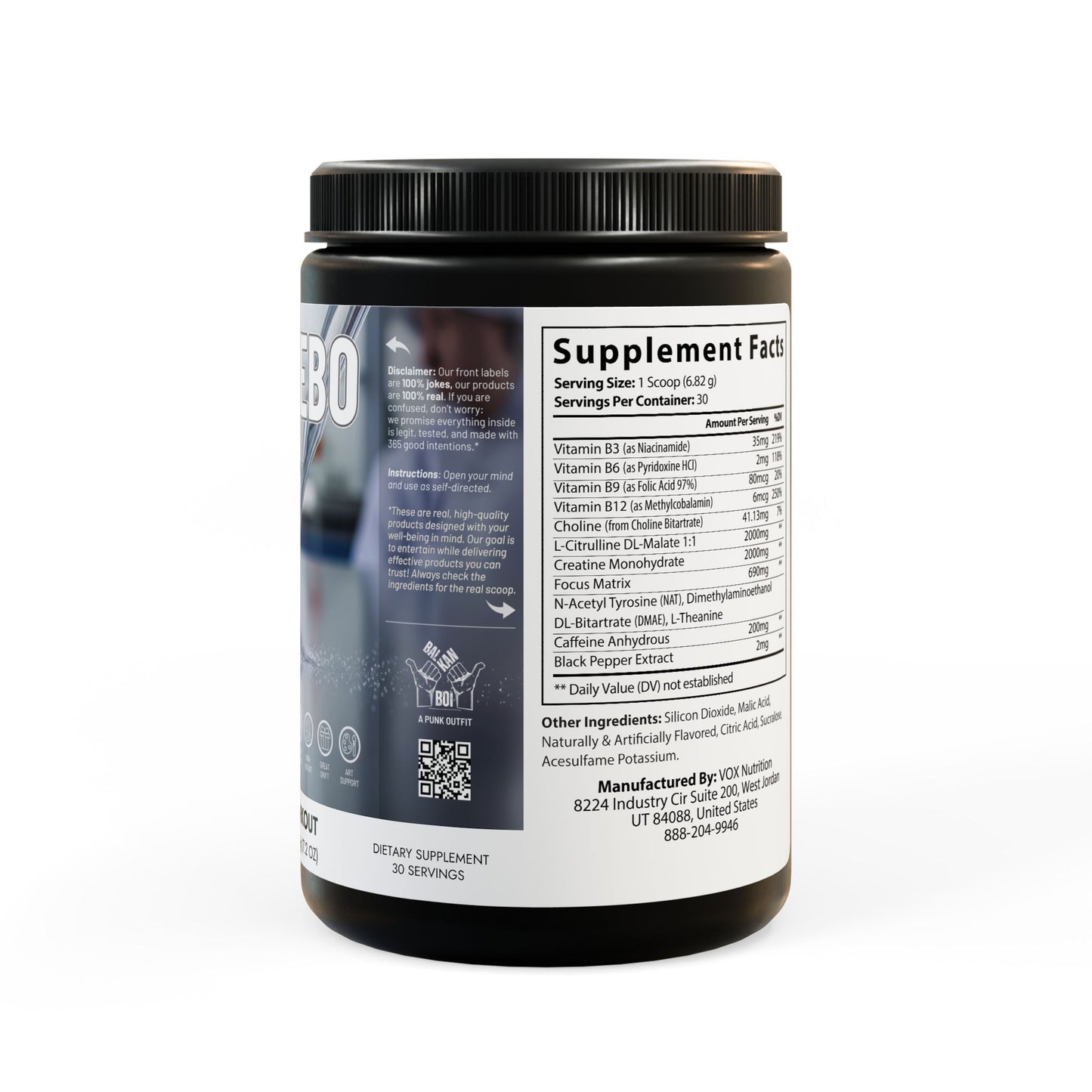 Placebo Powder Pre-Workout Supplement, Fruit Punch (204g, 7.1oz)