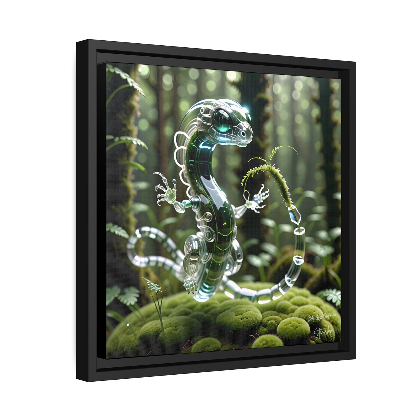 Baby Glass Dragon - 14"x14" Matte Canvas, Black Frame