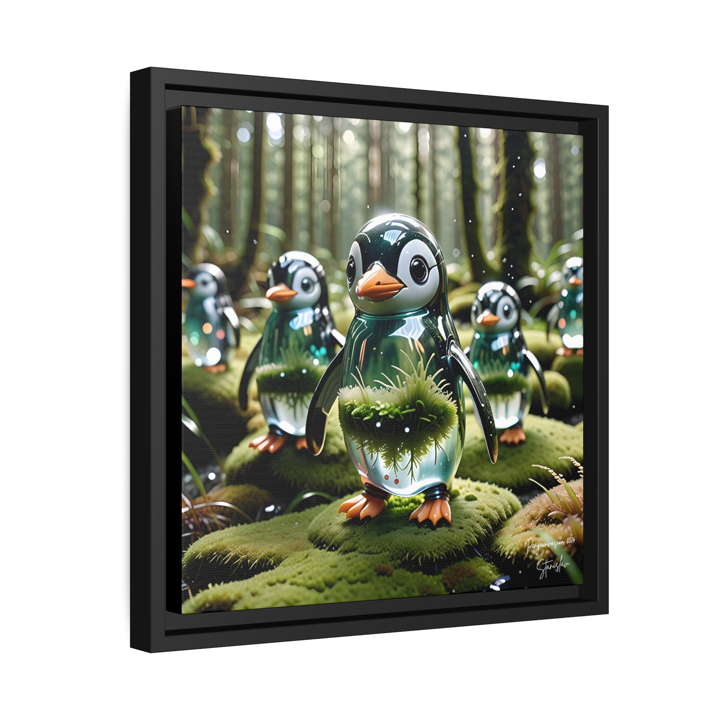 Penguinvasion - 14"x14" Matte Canvas, Black Frame