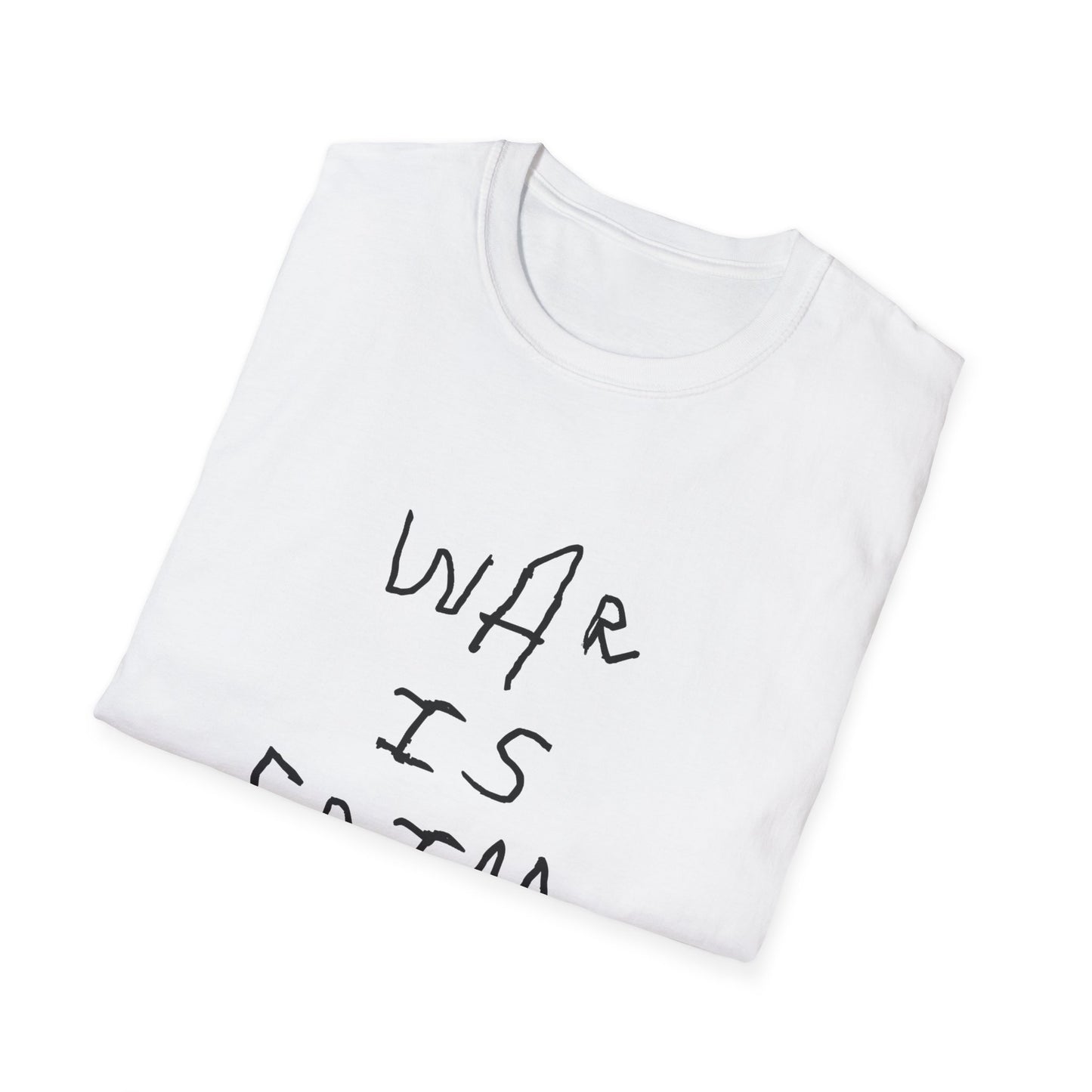 War Is Crime Child's Handwriting White Unisex Softstyle T-Shirt