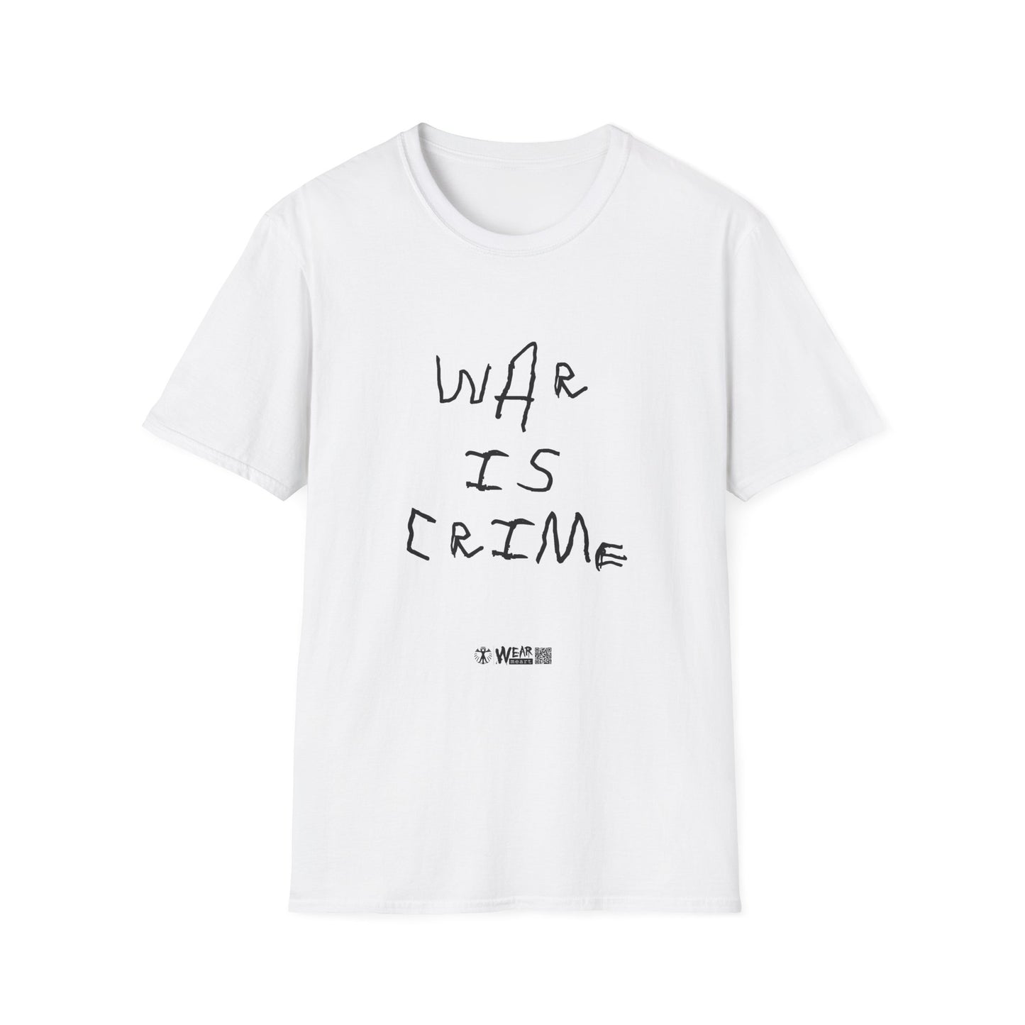 War Is Crime Child's Handwriting White Unisex Softstyle T-Shirt